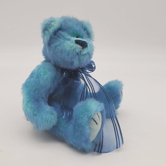VTG 1993 TY Jointed Plush Bright Blue Teddy Bear W/ Blue Bow Jointed Plush Toy - Picture 6 of 8